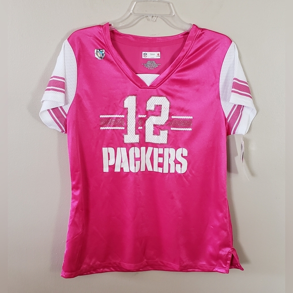NWT Women's  Aaron Rodgers#12 Green Bay Packers NFL Pink Jersey Size XL - Picture 1 of 7